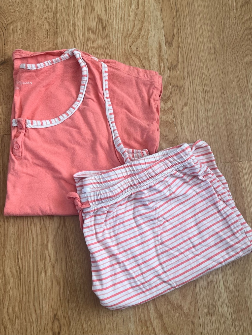 Carole Hochman Cotton Women's Pink White Striped Scoop Neck Pajama Set M